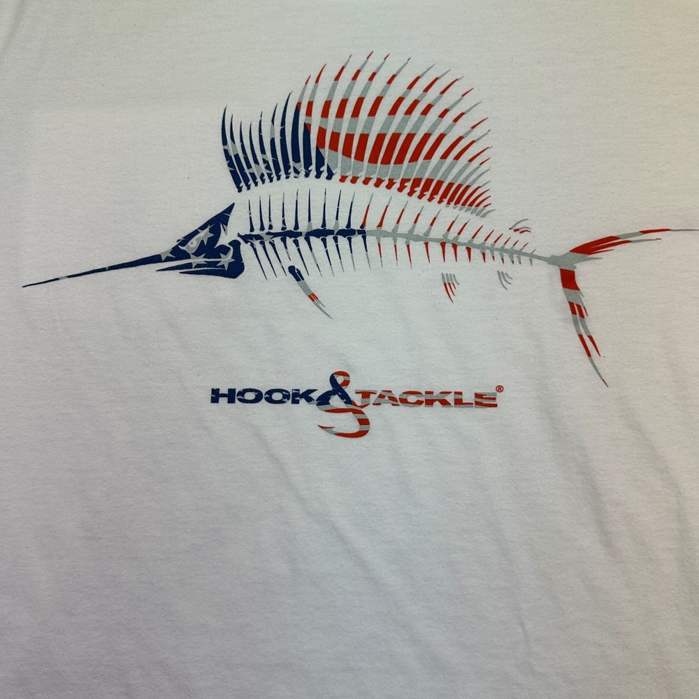 Hook & Tackle Shirt Men's Large‎ White Sailfish Skeleton Fishing Preppy Gorpcore
